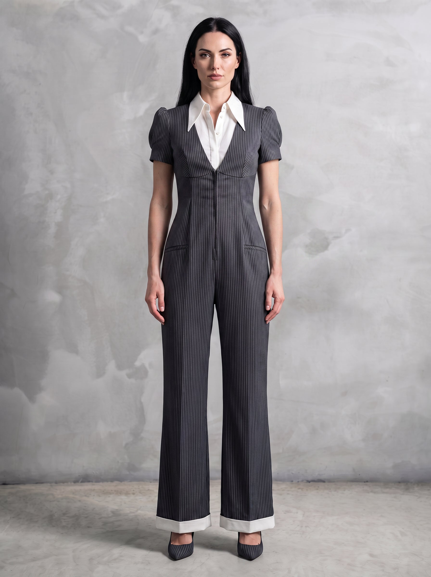Claudette-Pinstripe Tailored Jumpsuit