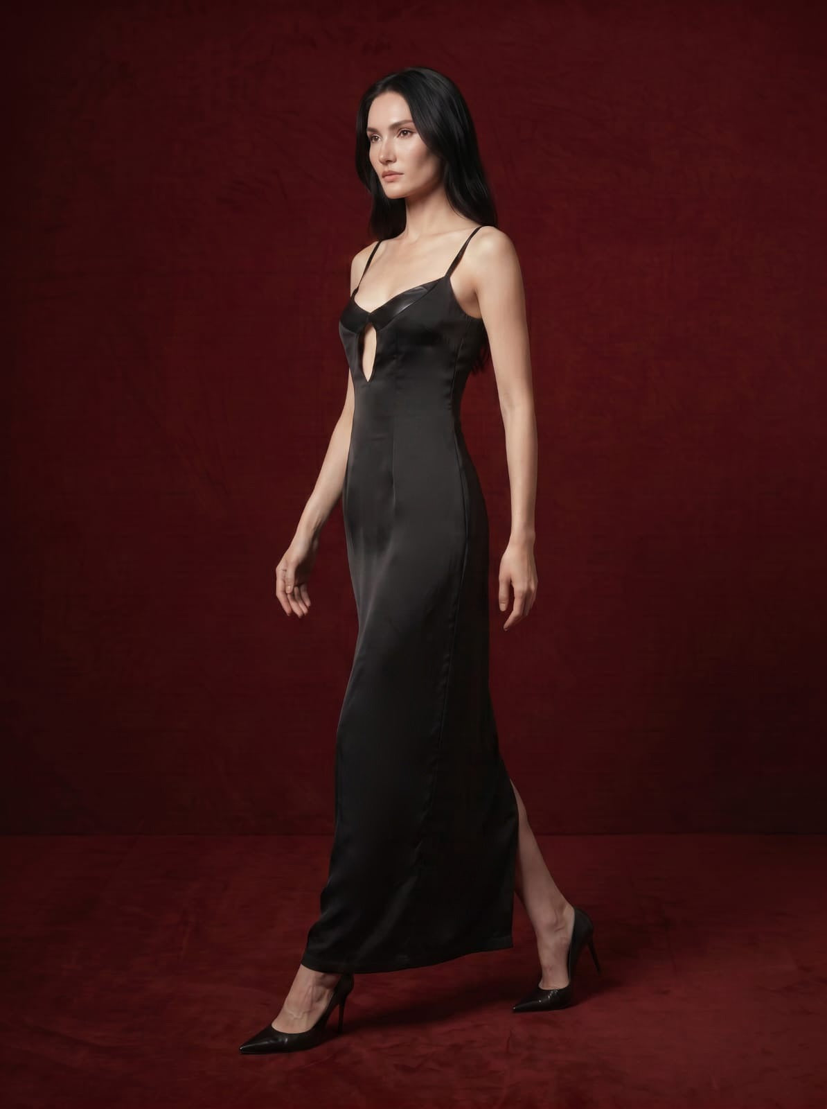 Raven-Black Cut-Out Maxi Dress
