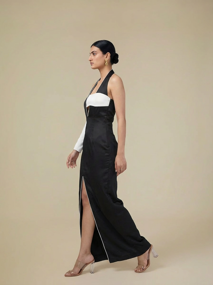 Règne-Asymmetrical Halter Evening Gown