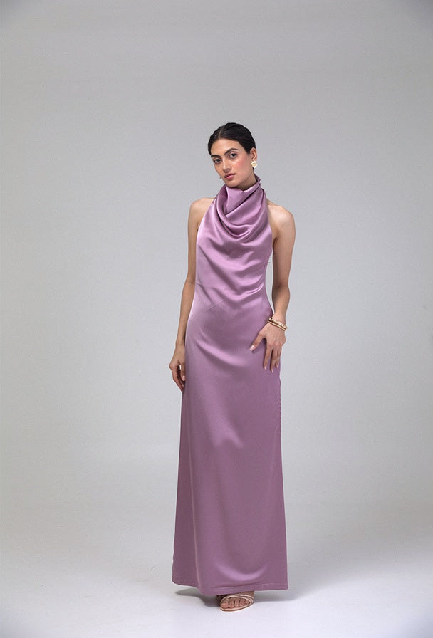 Améa - Pearl Drape Halter Gown