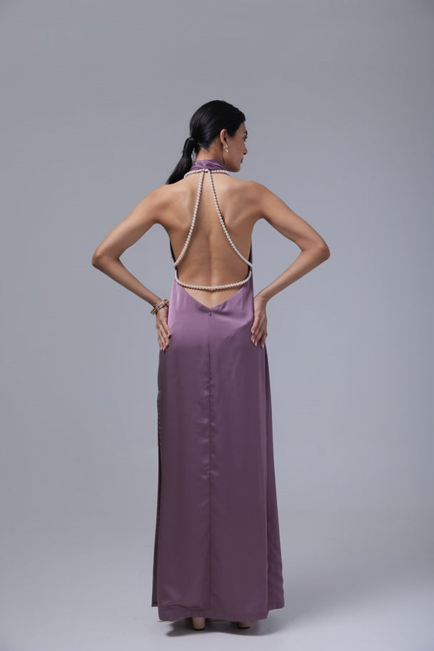Améa - Pearl Drape Halter Gown