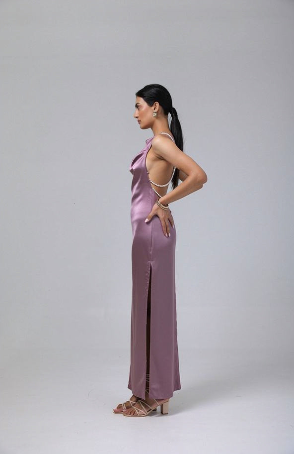 Améa - Pearl Drape Halter Gown