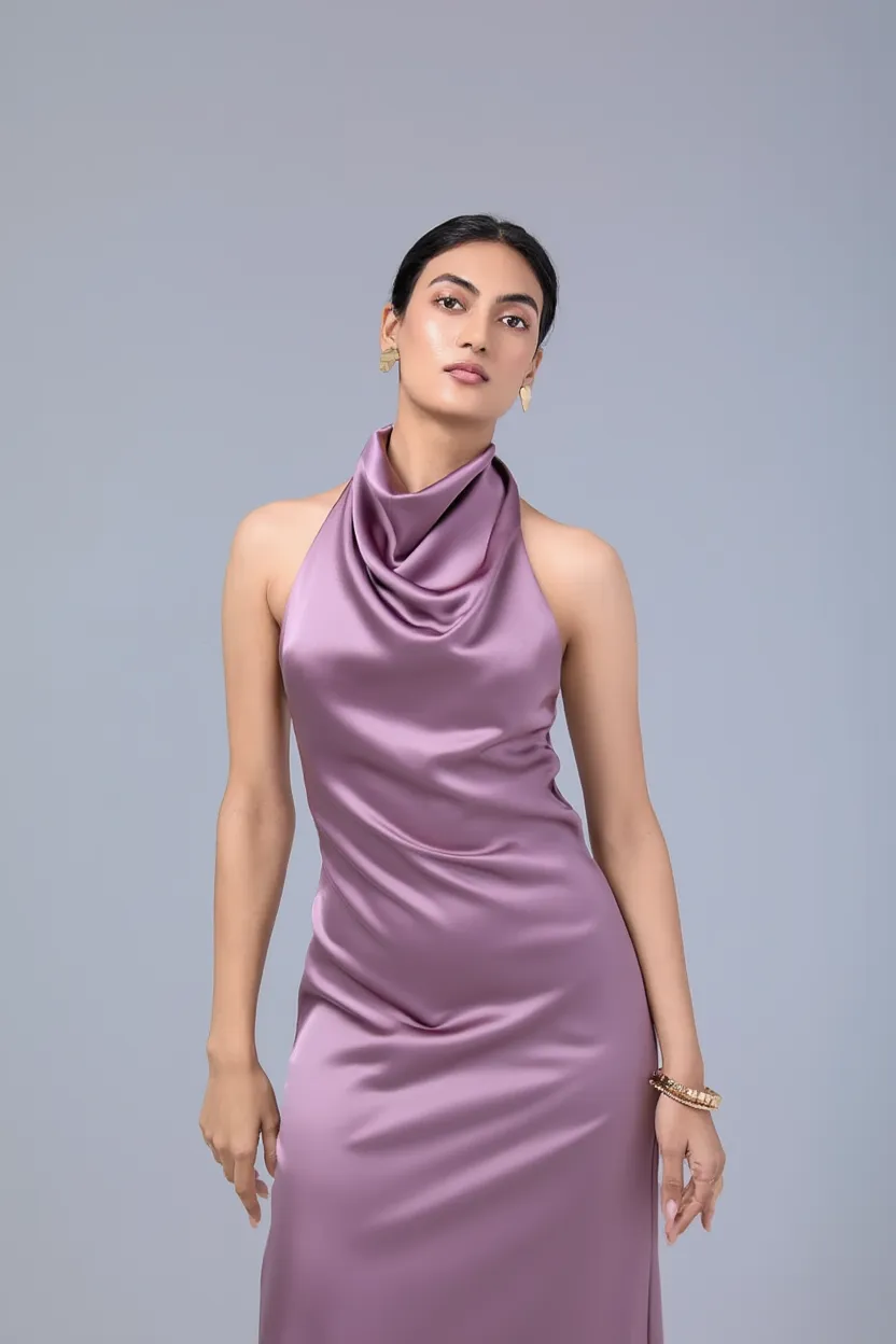 Améa - Pearl Drape Halter Gown