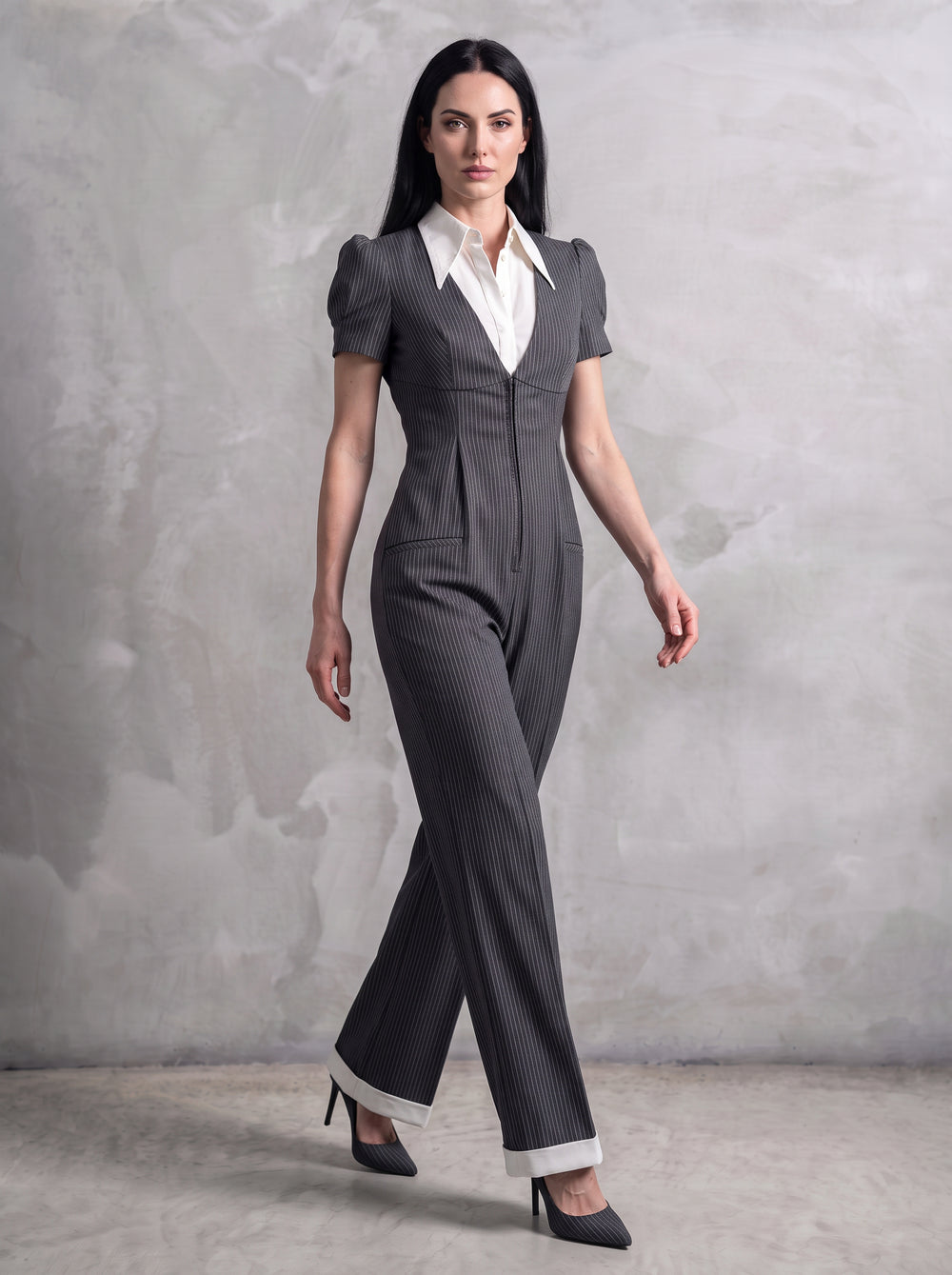 Claudette-Pinstripe Tailored Jumpsuit