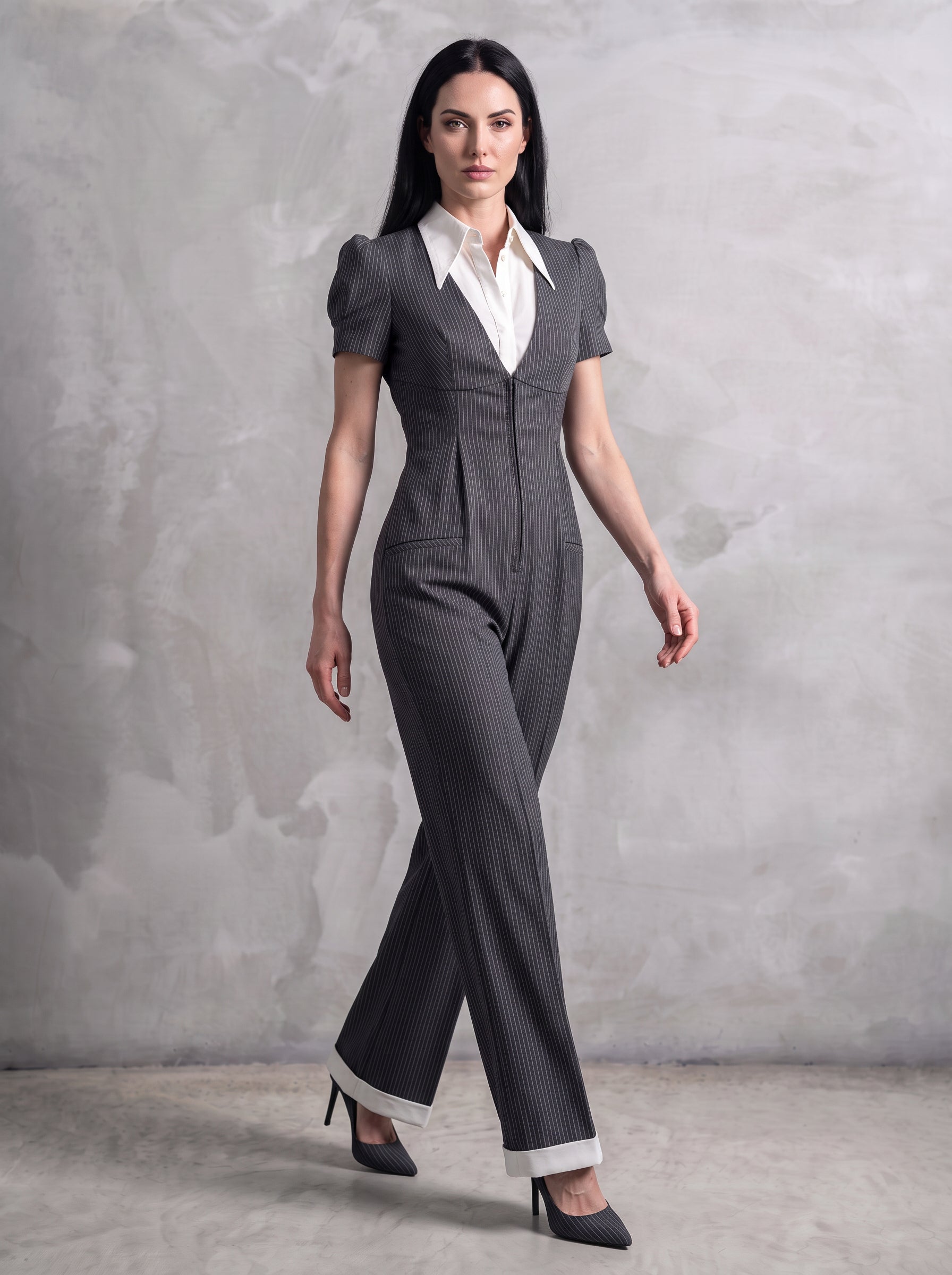 Claudette-Pinstripe Tailored Jumpsuit