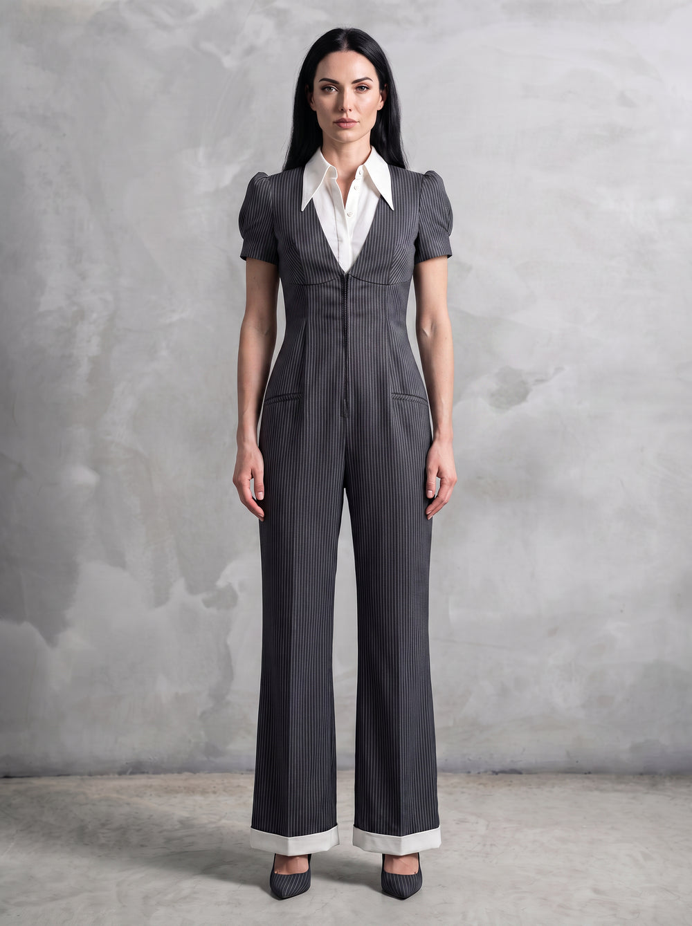 Claudette-Pinstripe Tailored Jumpsuit