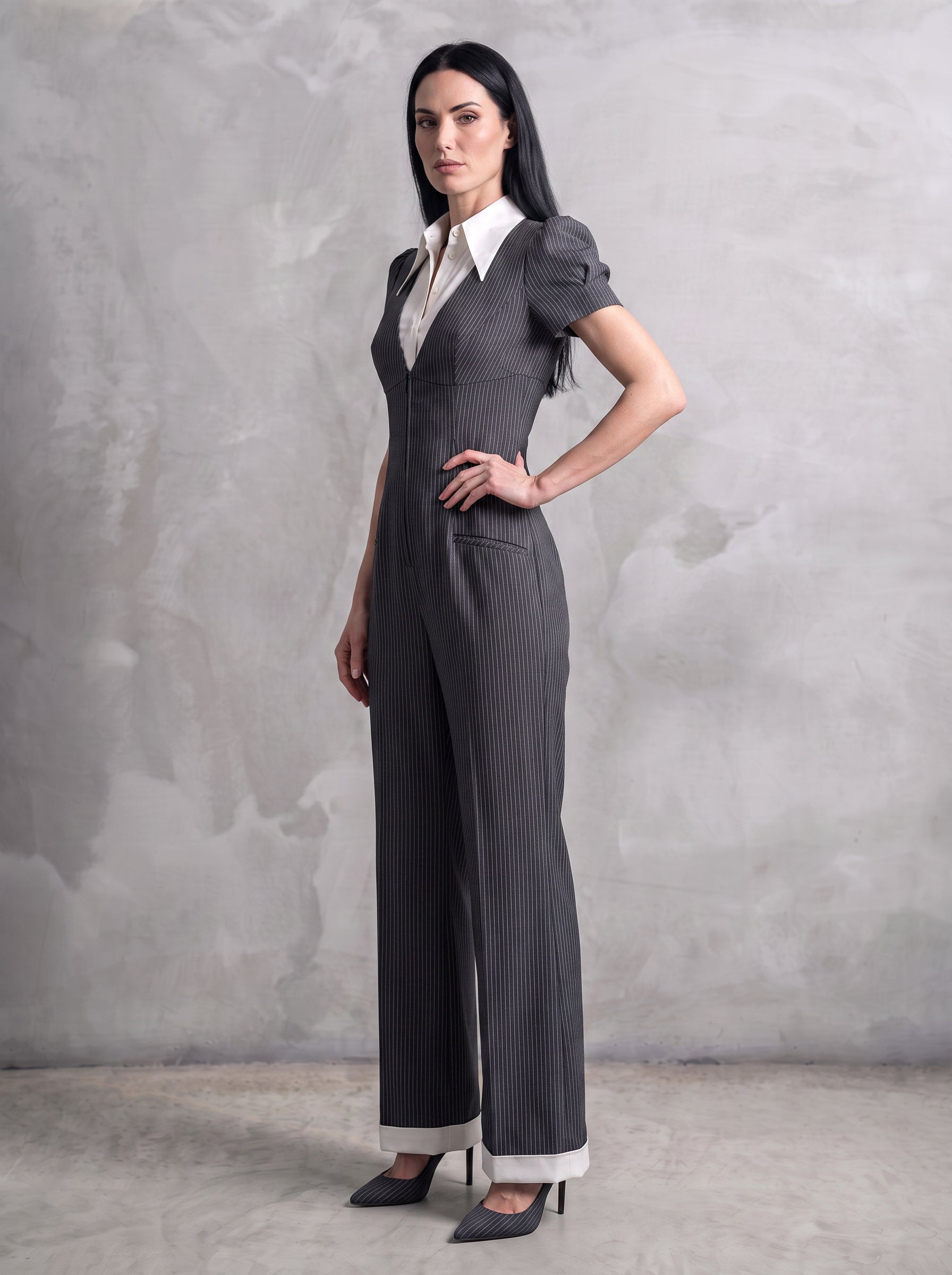 Claudette-Pinstripe Tailored Jumpsuit