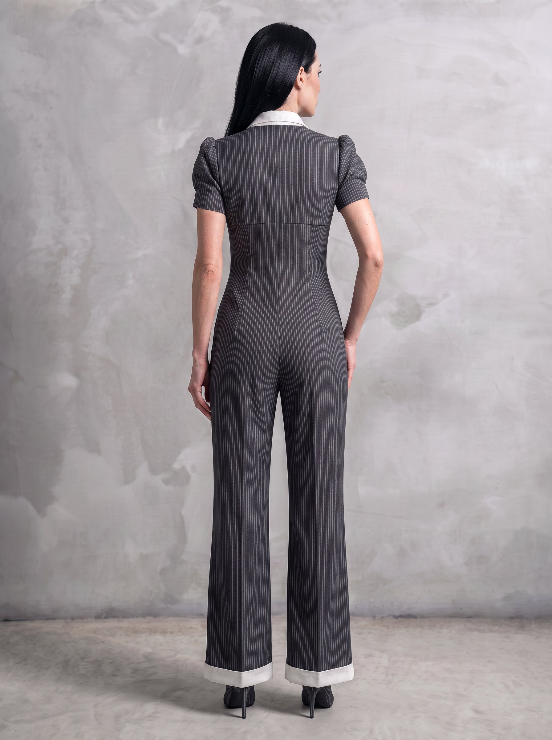 Claudette-Pinstripe Tailored Jumpsuit