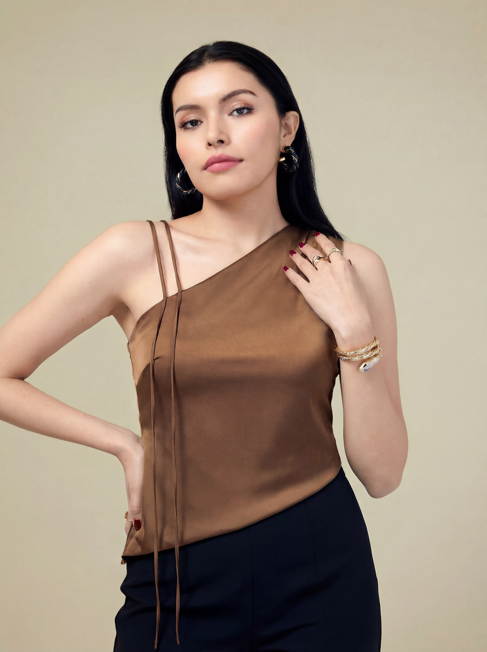 Velouré-Asymmetrical one-shoulder top