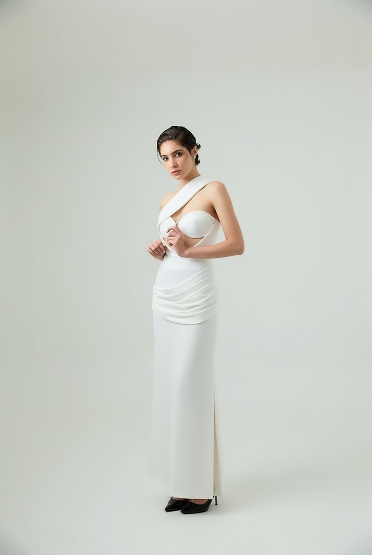 Idéale- Asymmetrical Draped One-Shoulder Gown