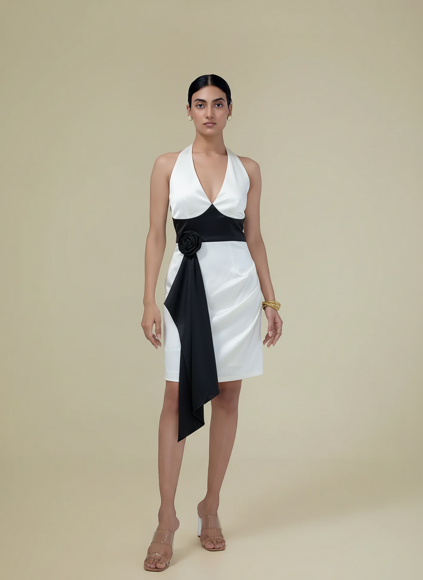 Désir-Contrast Halter Mini Dress