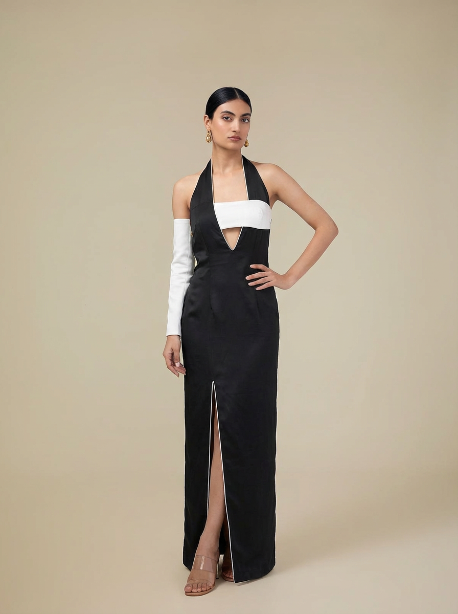 Règne-Asymmetrical Halter Evening Gown