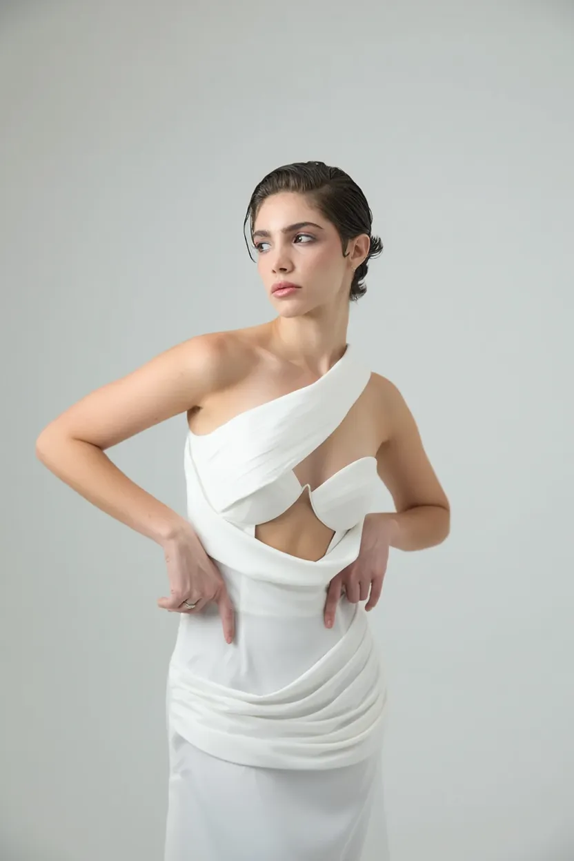 Idéale- Asymmetrical Draped One-Shoulder Gown