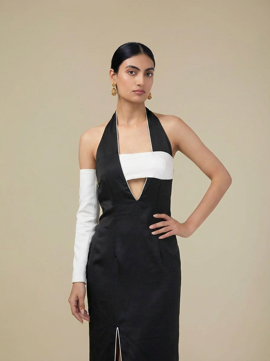 Règne-Asymmetrical Halter Evening Gown