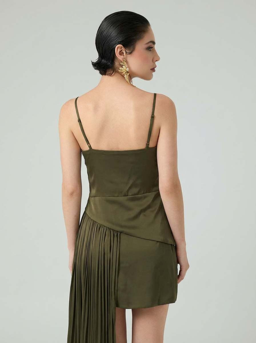 Plissé-Asymmetrical Draped Mini Dress