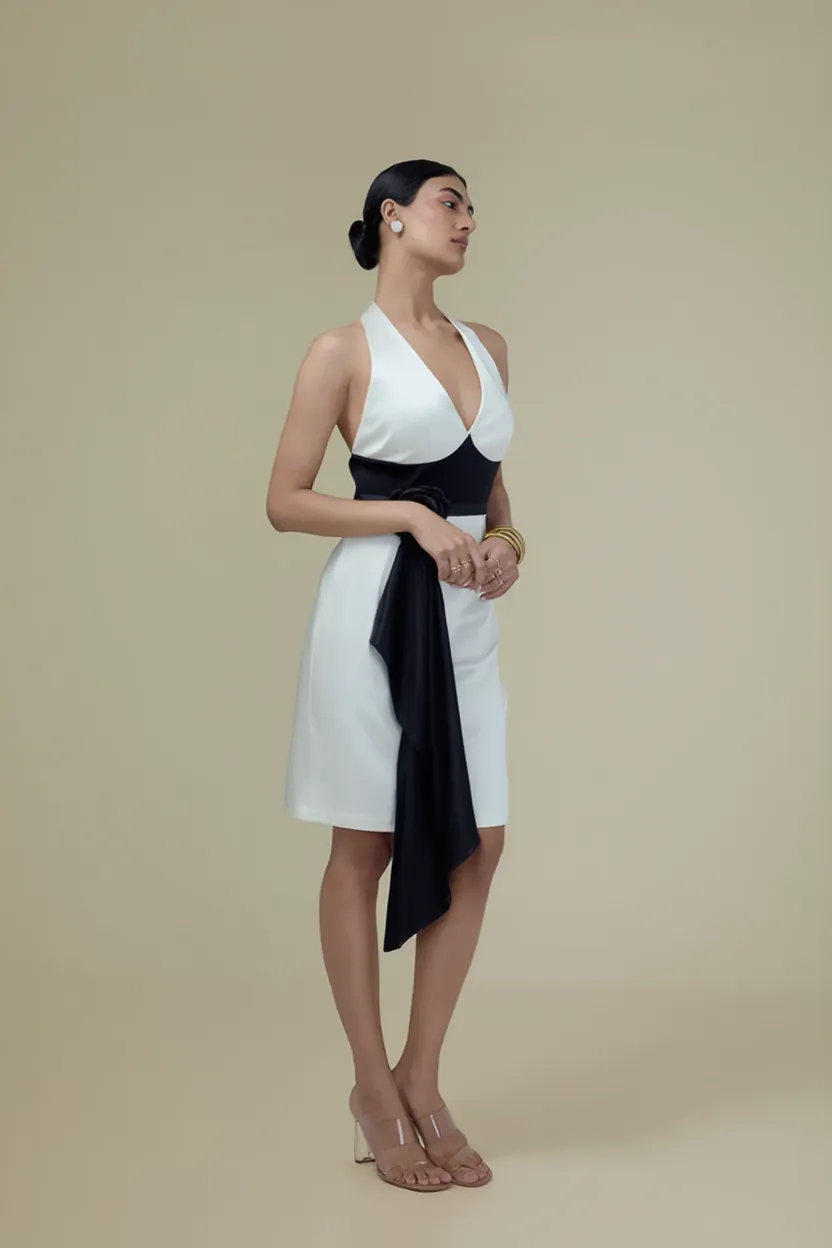 Désir-Contrast Halter Mini Dress