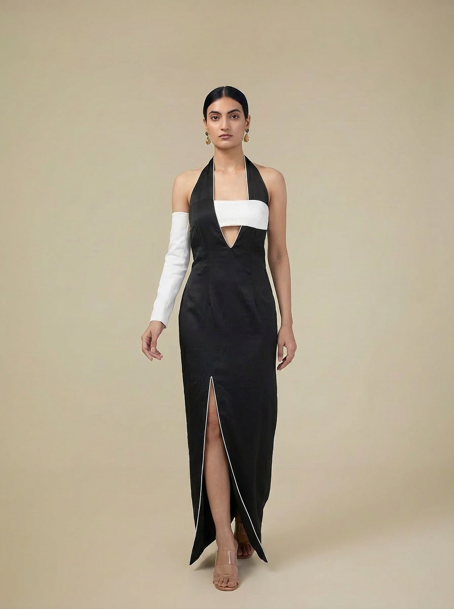 Règne-Asymmetrical Halter Evening Gown