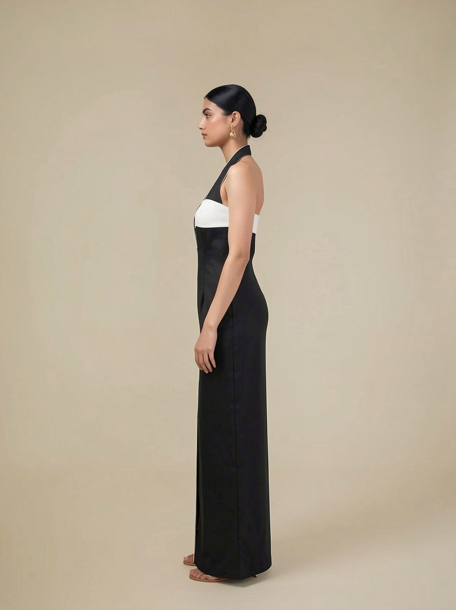 Règne-Asymmetrical Halter Evening Gown