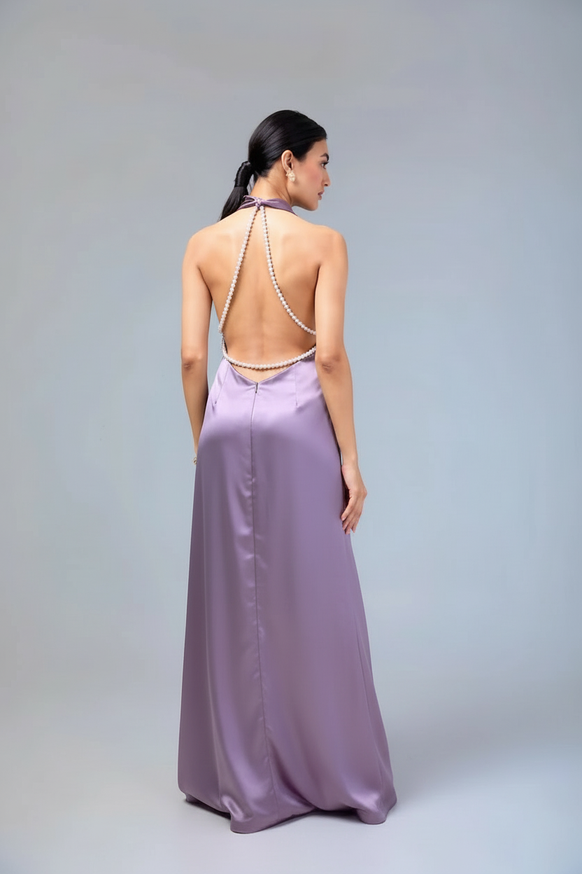 Améa - Pearl Drape Halter Gown