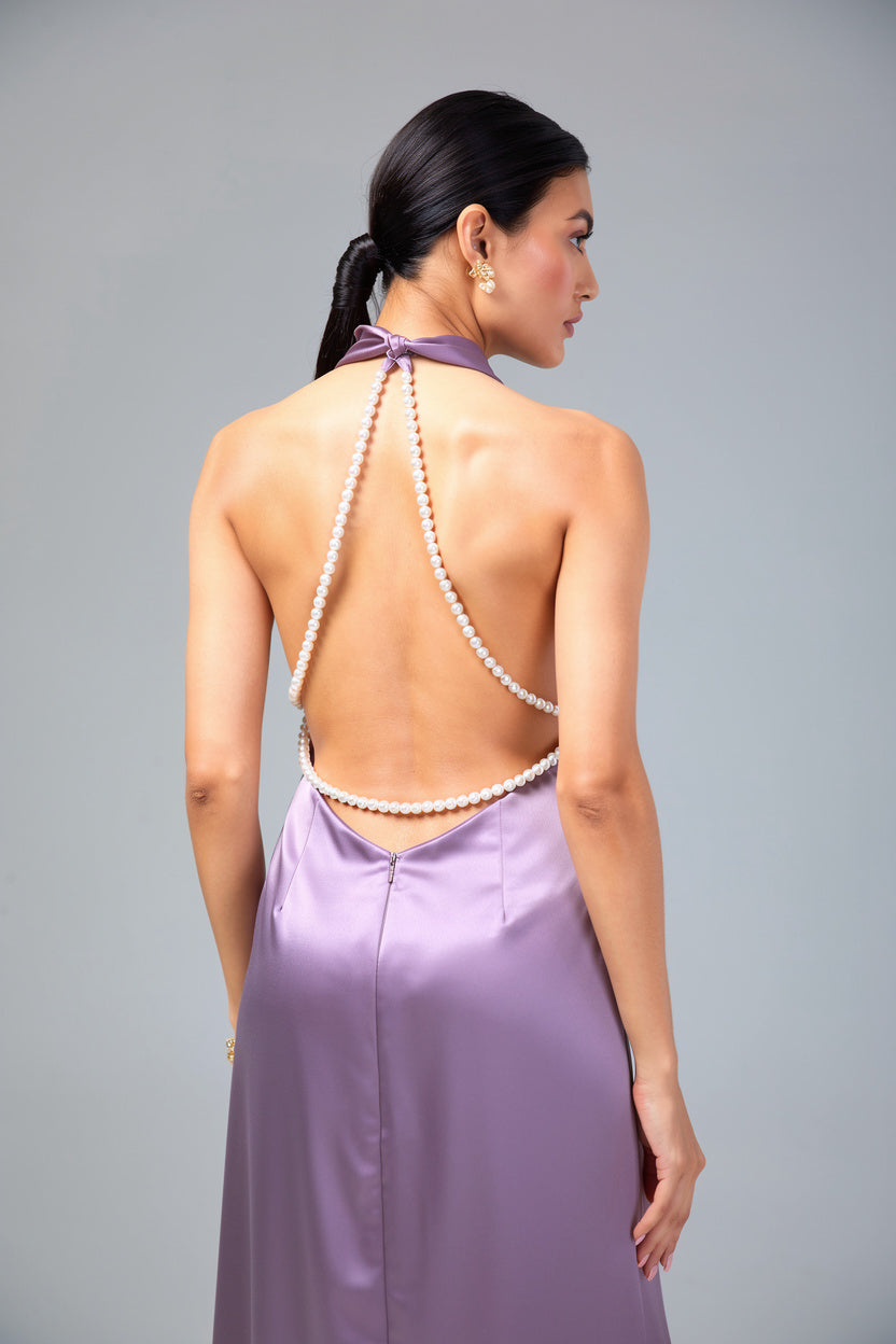 Améa - Pearl Drape Halter Gown