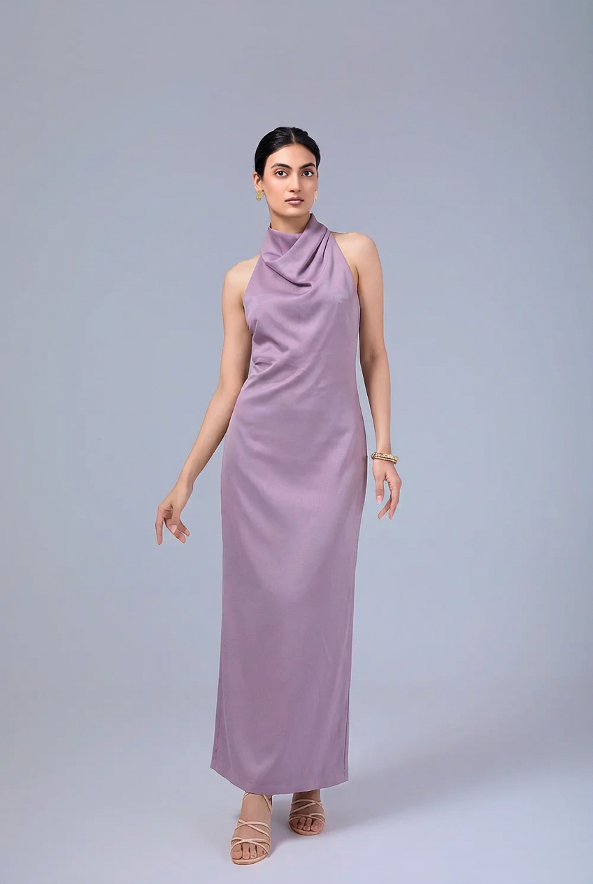 Améa - Pearl Drape Halter Gown