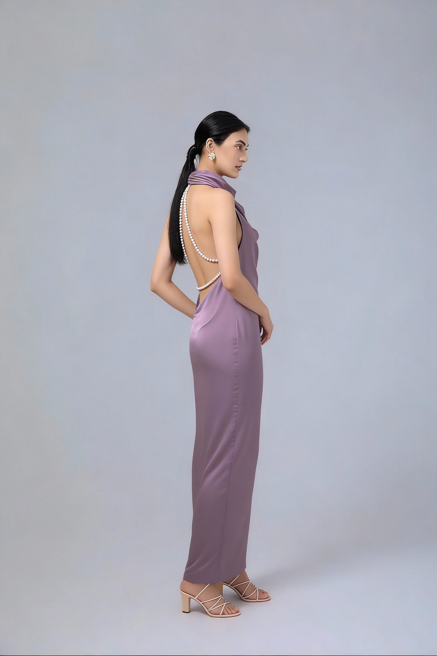 Améa - Pearl Drape Halter Gown